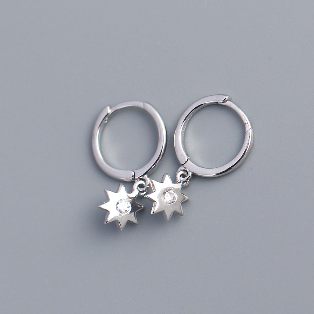Pendientes de botón minimalistas con forma de estrella de plata de ley 925 con incrustaciones de diamantes de imitación para mujer