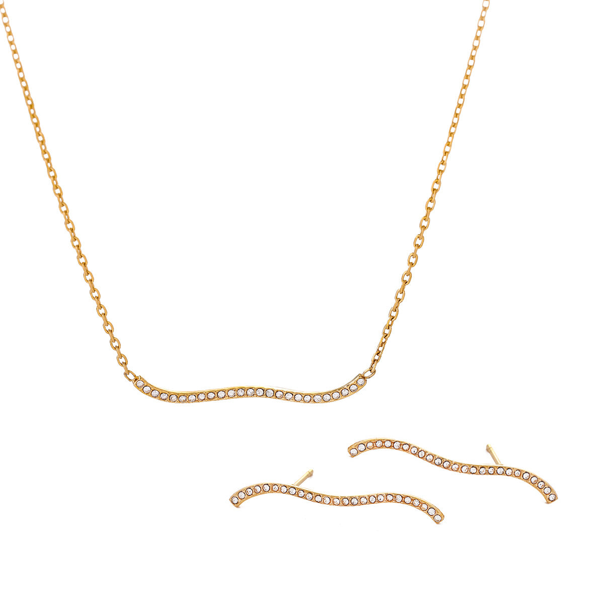 Collana Ins Fashion Minimalista Placcata Oro 18K in Acciaio Inossidabile con Strass a Onda e Catena Asimmetrica a O