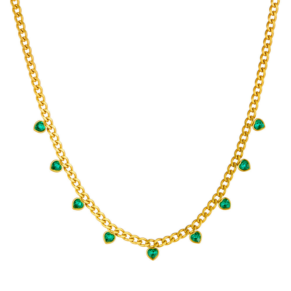 Fashion Gold Plated Heart Rhinestone Stainless Steel Necklace for Women