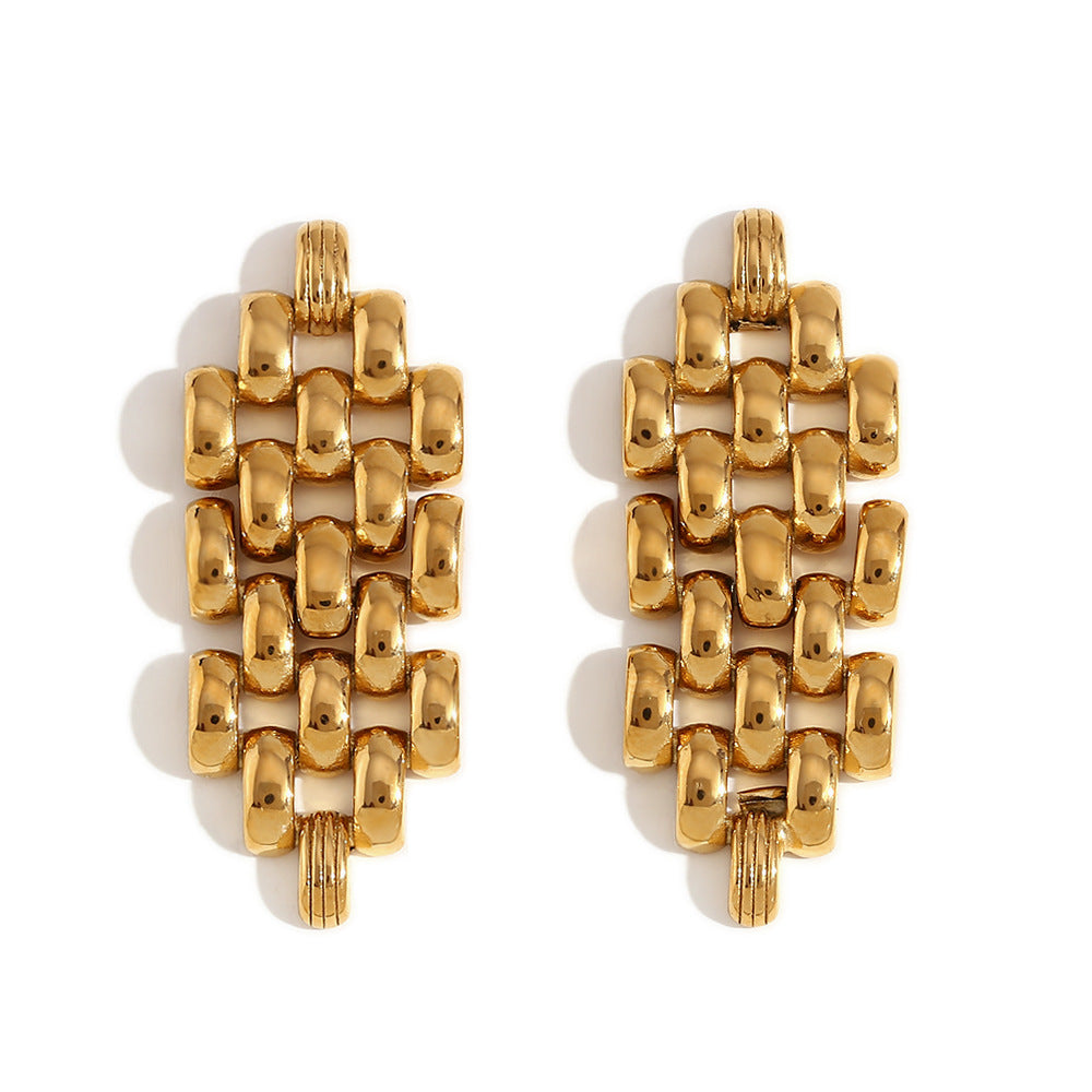 Orecchini a perno geometrici alla moda in acciaio inossidabile placcati oro 18 carati da donna, design a catena di ispirazione bohémien