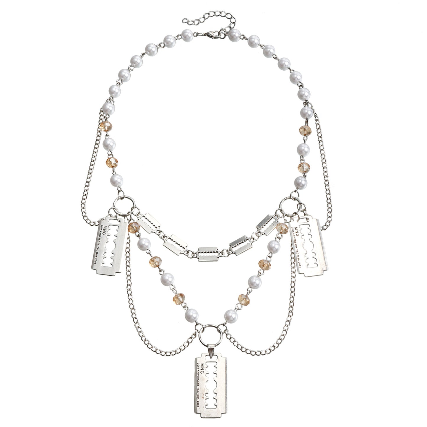 Geometric Pendant Necklace for Women with Alloy Razor Blade Charm Plated Finish and Pearl Accents