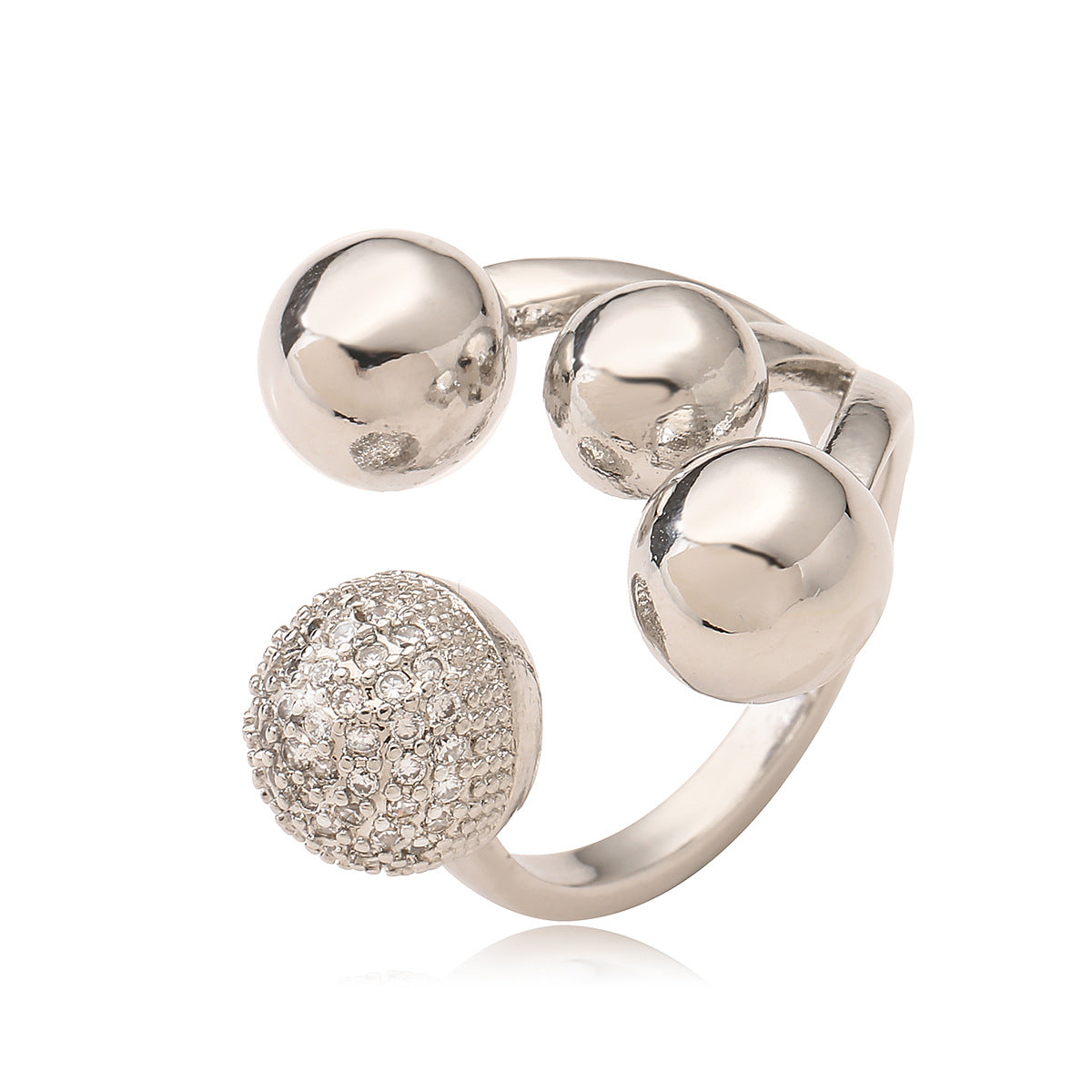 Anello aperto geometrico irregolare da donna in rame con placcatura in oro e intarsio di zirconi