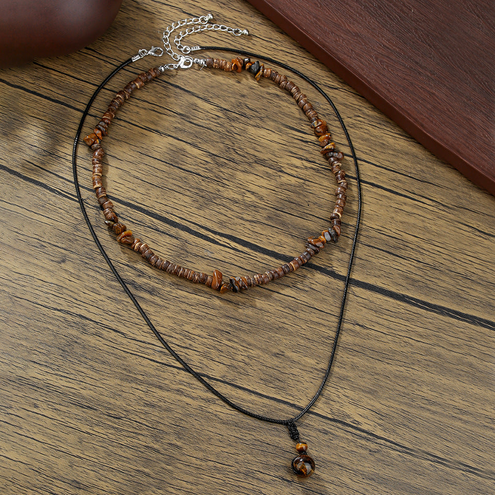 Casual Geometric Tiger Eye Coconut Shell Handmade Waxed Cord Necklace for Men and Women