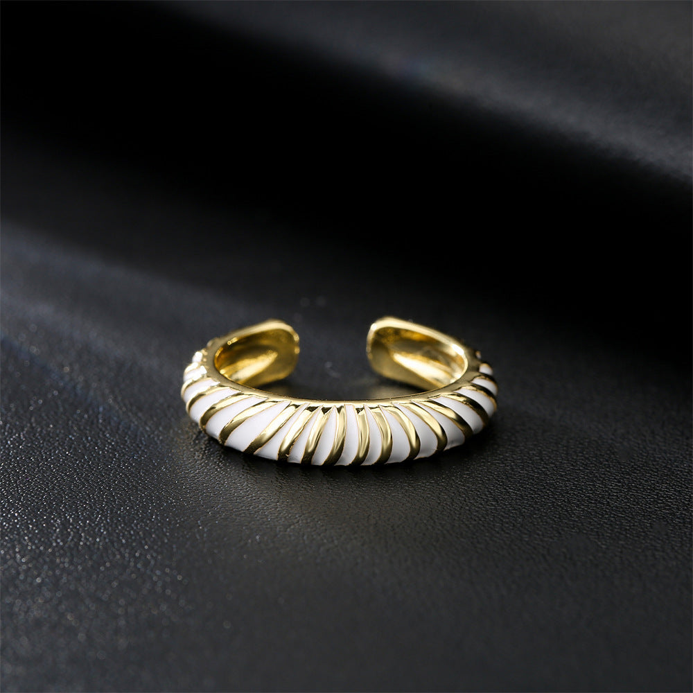 Geometric Drip Oil Gold Plated Brass Ring for Women