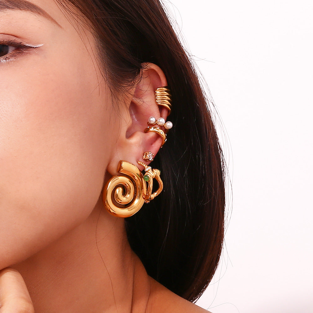 Orecchini a spirale a forma di conchiglia in acciaio inossidabile placcato oro 18K con design geometrico minimalista alla moda da donna