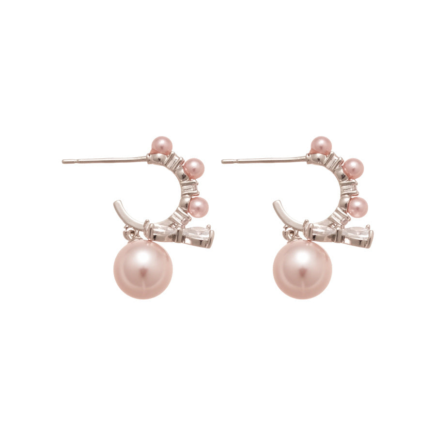 Pendientes de botón con forma de lazo y efecto perla de lujo con incrustaciones de circonita para mujer, poste de acero inoxidable, accesorio de moda minimalista