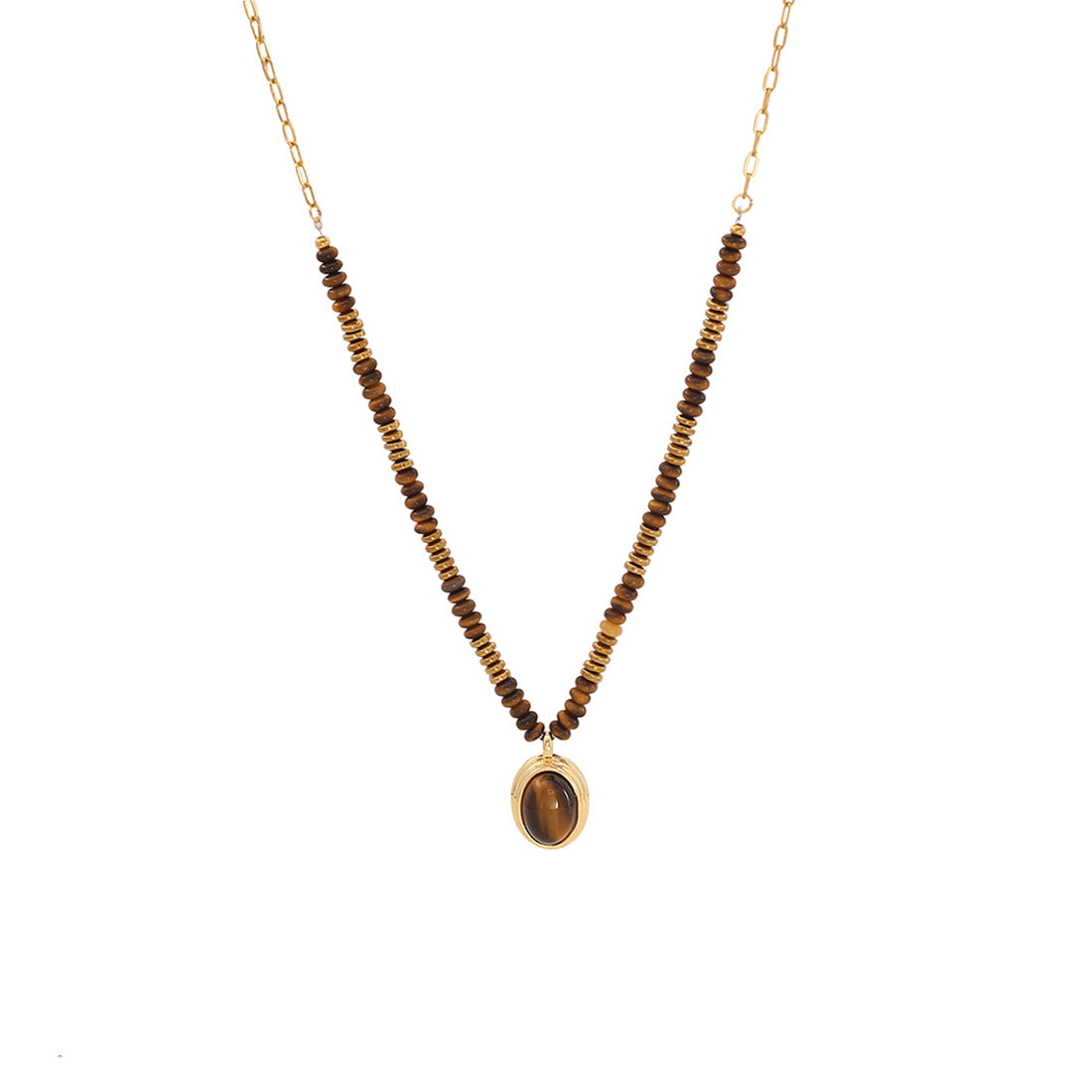 Rustic Vintage Style Heart-Shaped Stainless Steel Beaded Necklace with Double Layer Chain