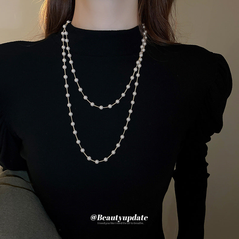 Collana da donna in perle multistrato stile vintage francese elegante con ciondolo a forma geometrica catena clavicola delicata accessorio di lusso sofisticato
