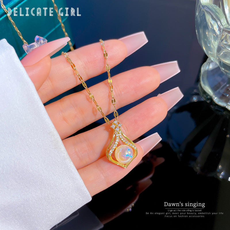 Luxury Sweet Fresh Titanium Steel Droplet Mermaid Geometric Collar Chain Necklace