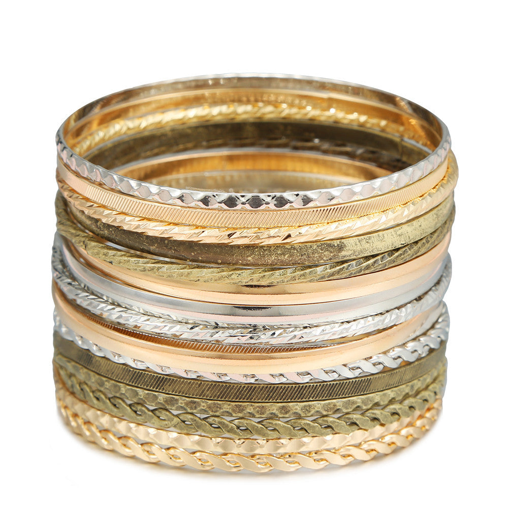 Bohemian Multi-Layer Plated Alloy Bracelet Set for Women