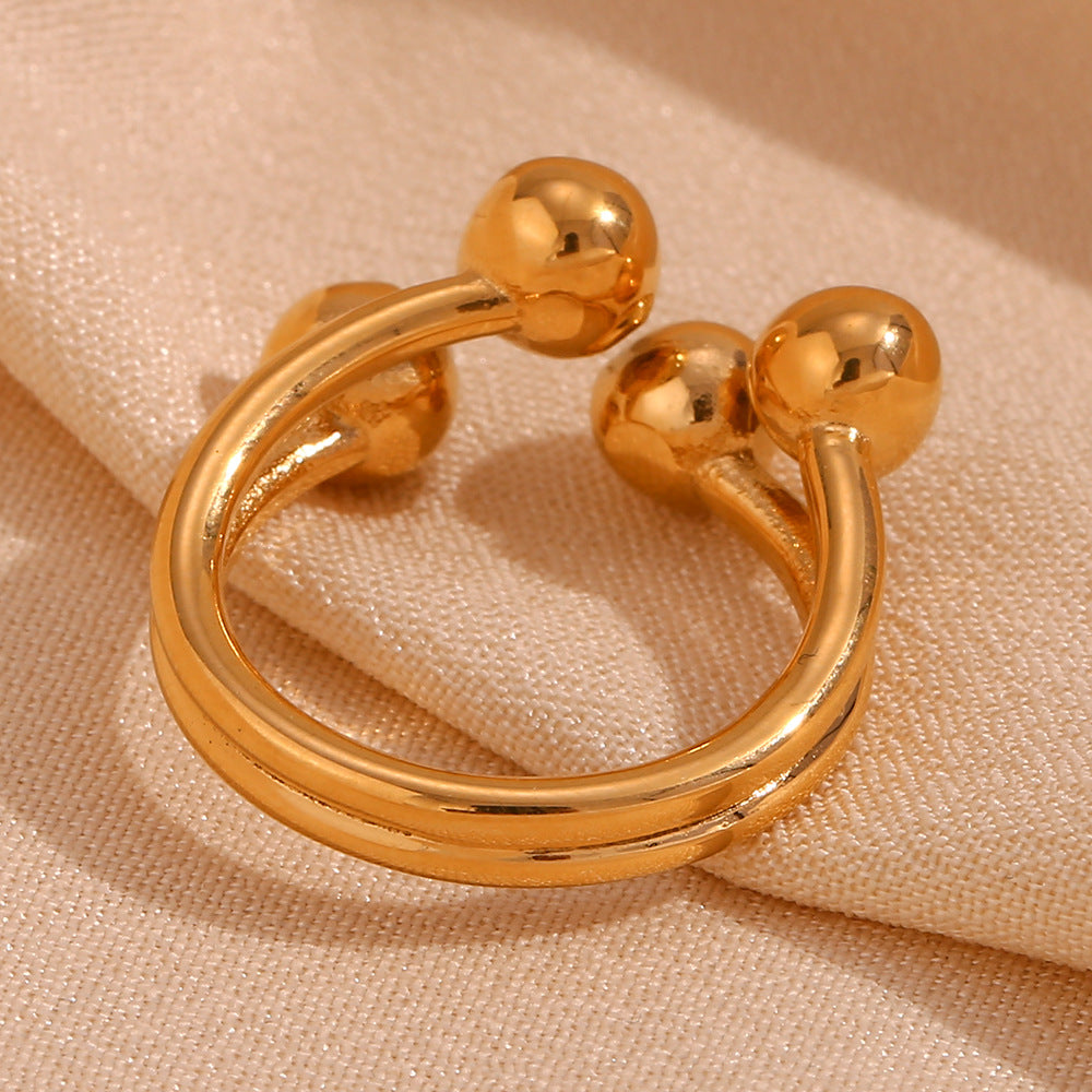 Fashionable Minimalist Geometric Open-End Ring in Stainless Steel with 18K Gold Plating for Women