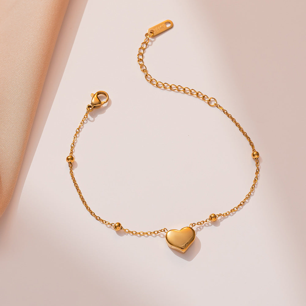 Minimalist Heart-Shaped Titanium Steel Bracelet with Gold Plating for Women