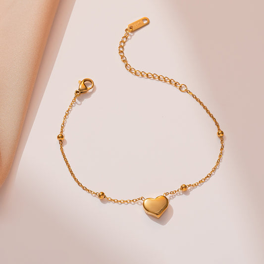 Minimalist Heart-Shaped Titanium Steel Bracelet with Gold Plating for Women