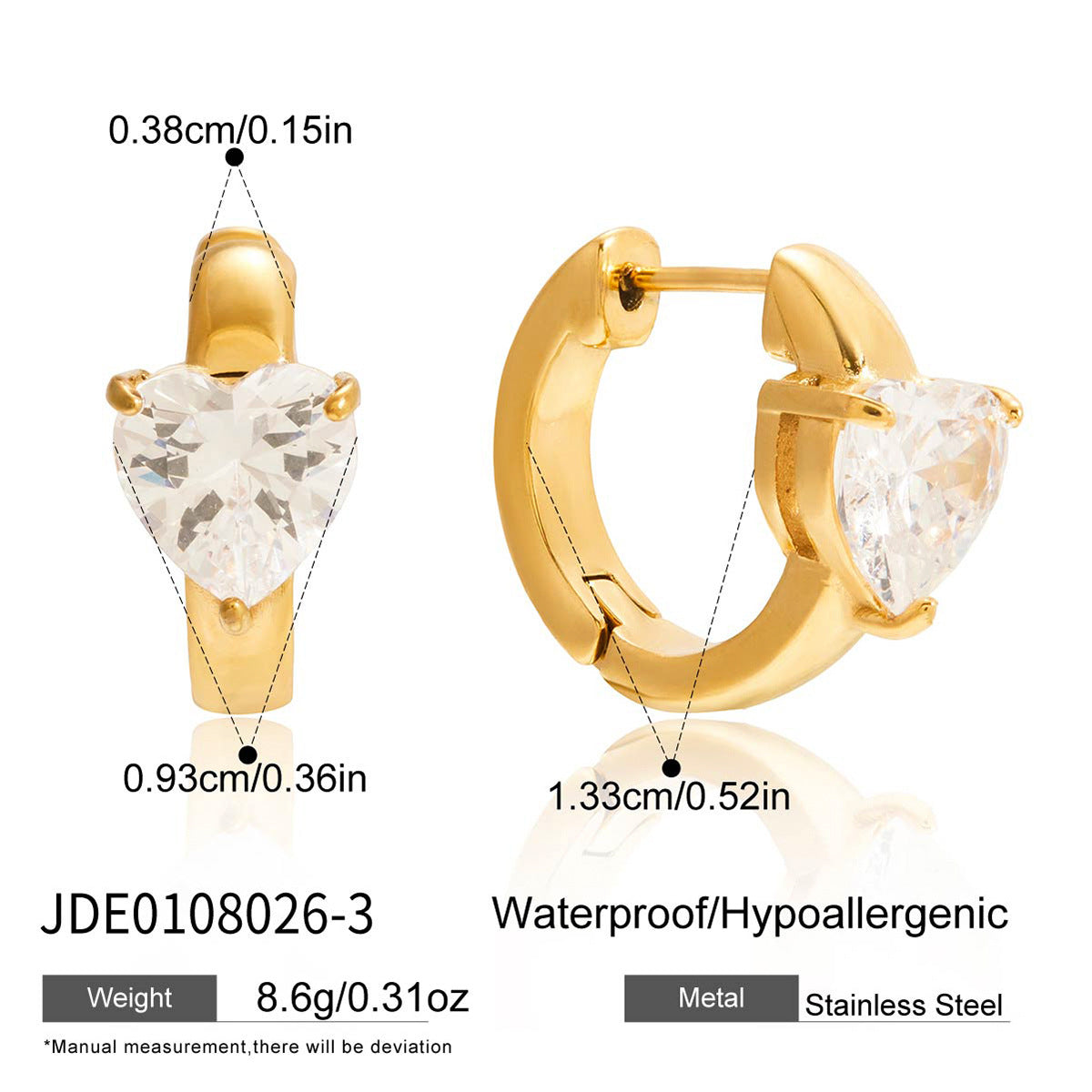 Elegant Geometric Heart Cubic Zirconia Plated Stainless Steel Ear Cuff for Women