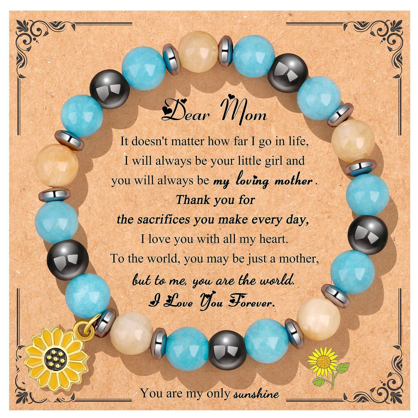 Sweet Floral Sunflower Gemstone Charm Bracelet for Women
