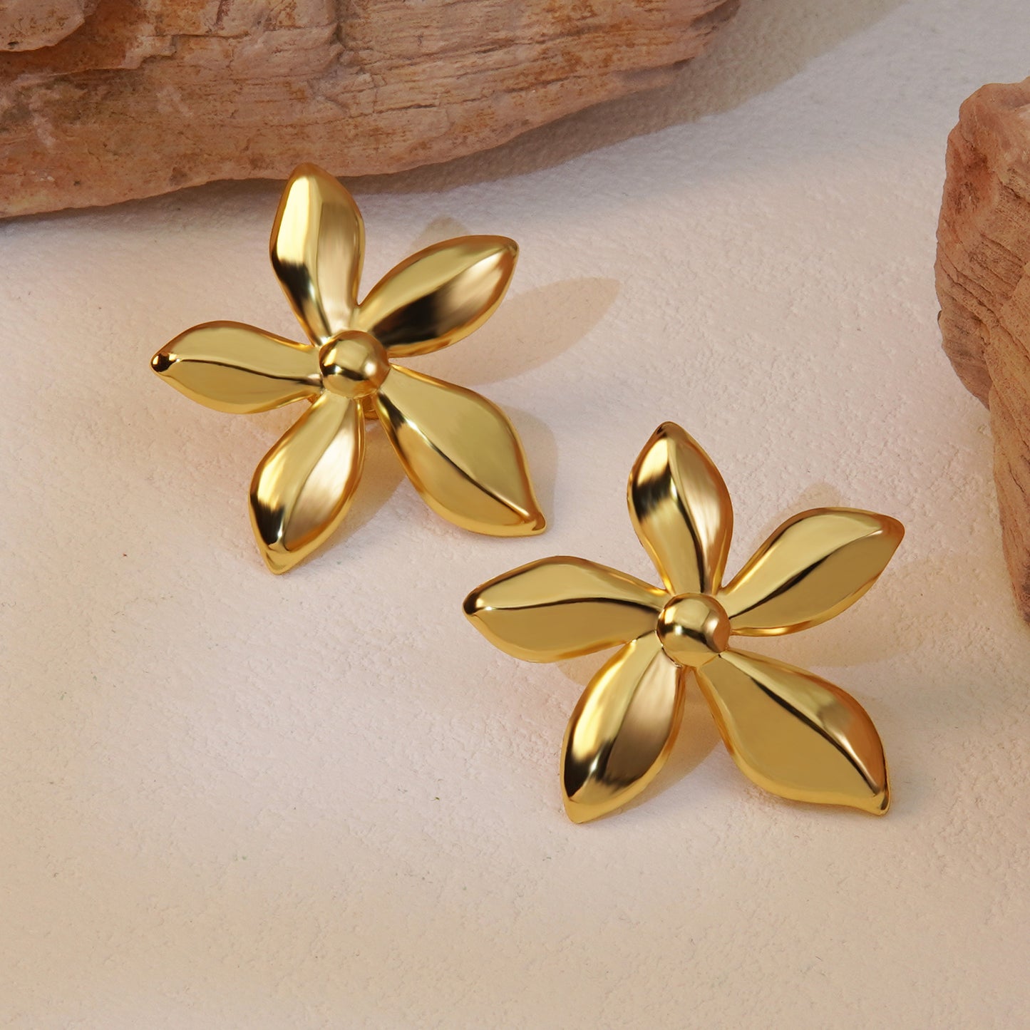 Sweet Elegant Floral Plated Stainless Steel Earrings for Women