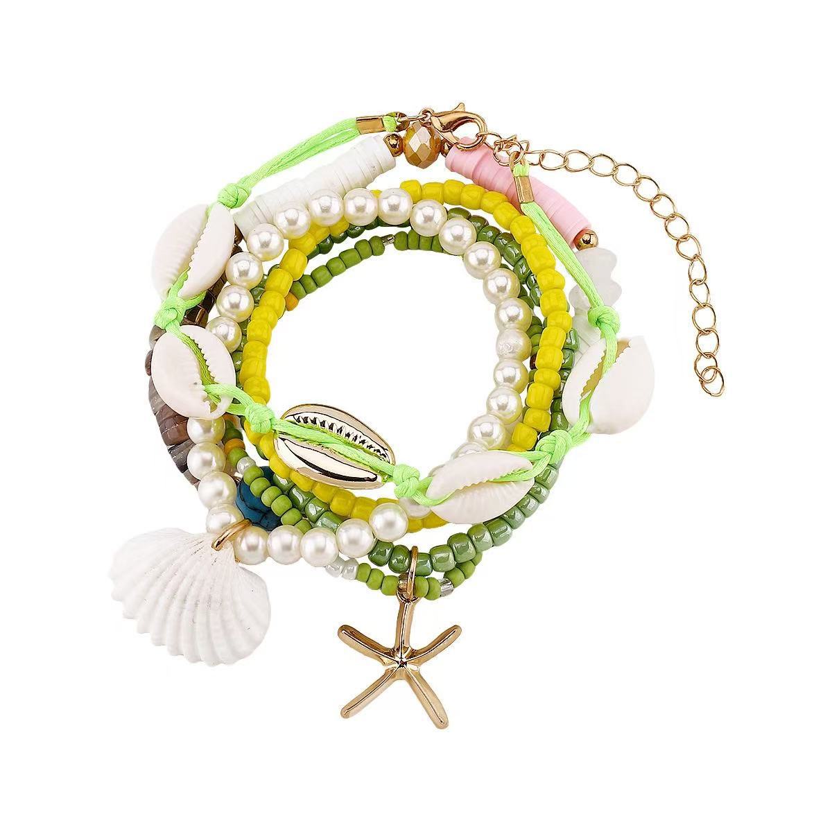 Set di bracciali da donna in stile bohémien con stelle marine e conchiglie, tessuti a mano