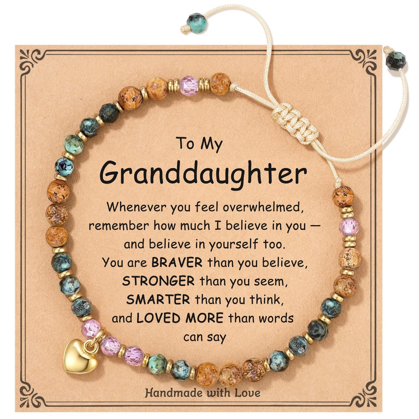 Elegant Natural Gemstone Heart Cross Pendant Adjustable Bracelet for Women