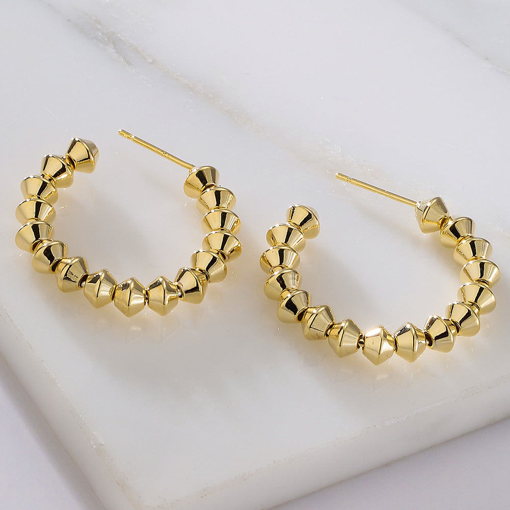 Orecchini da donna minimalisti geometrici a C in rame placcati oro
