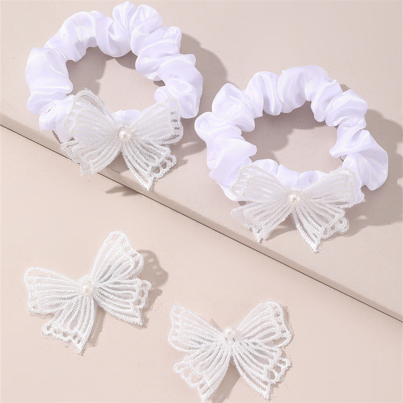 Set di Accessori per Capelli a Fiocco Minimalista per Bambini con Organza Ricamata e Dettagli in Strass
