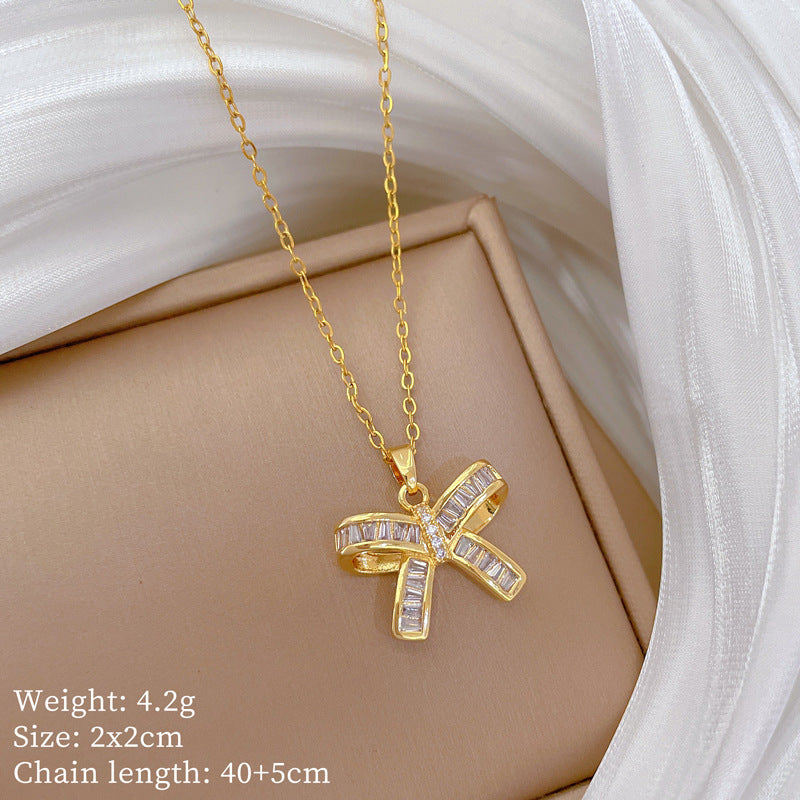 Geometric Style Titanium Steel Necklace with Copper Pendant Plated in Real Gold for Women and Men