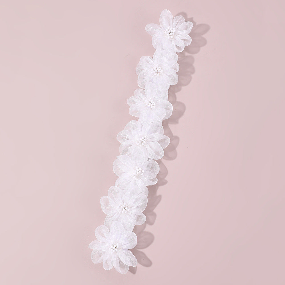 Cute Floral Hairband for Kids Made of Fabric with White Lace and Flower Embellishment