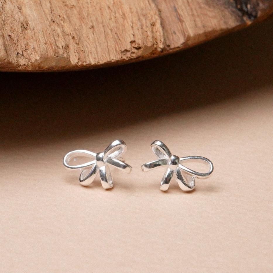 Orecchini Minimalisti a Fiocco in Argento Sterling 925 con Micro Incassatura a Pavé