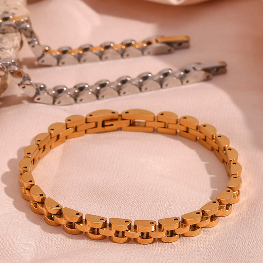 Minimalist Geometric Stainless Steel Plated 18K Gold Fine Watch-Style Bracelet for Women