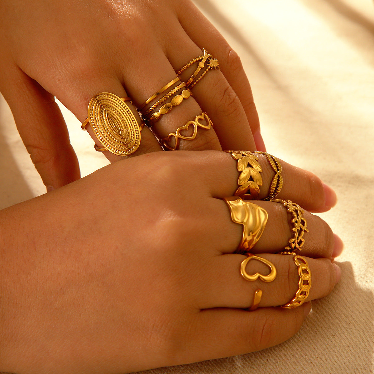 Minimalist 18K Gold Plated Heart Shape Open Ring Stainless Steel Women Jewelry