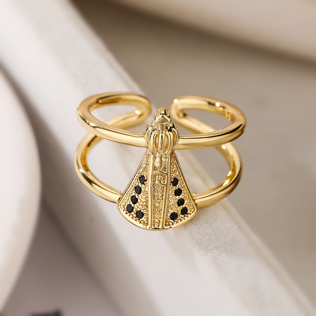 Minimalist Geometric Copper Ring with Gold Plating and Micro-Pavé Zirconia for Women