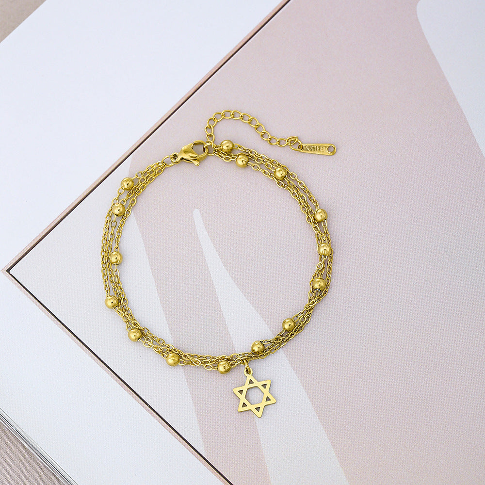 Fashionable Geometric Hexagram and Cross Titanium Steel Bracelet for Men and Women with Plated Finish