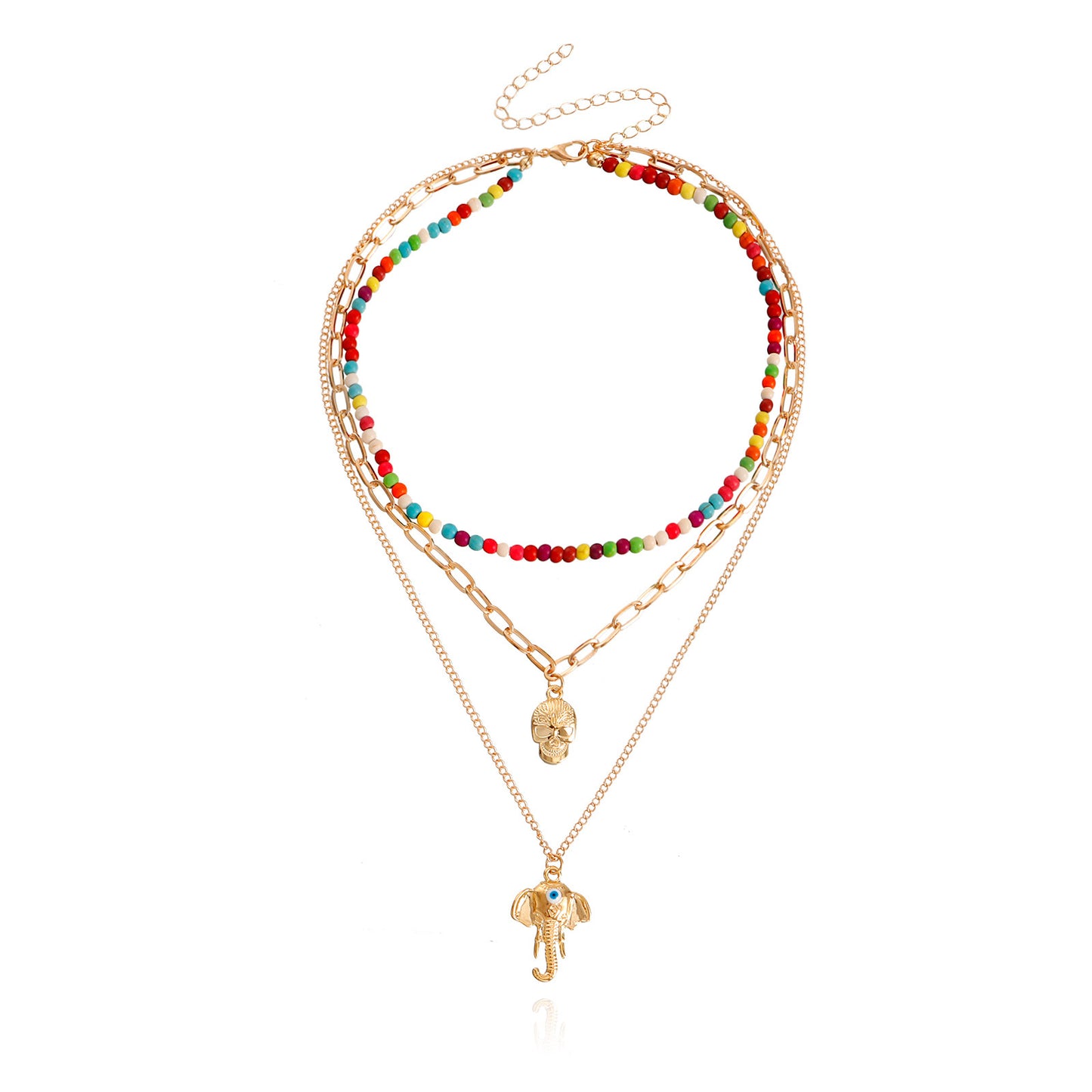 Bohemian Style Elephant Nose Pendant Necklace for Women with Geometric Shape Alloy Chain and Plated Finish