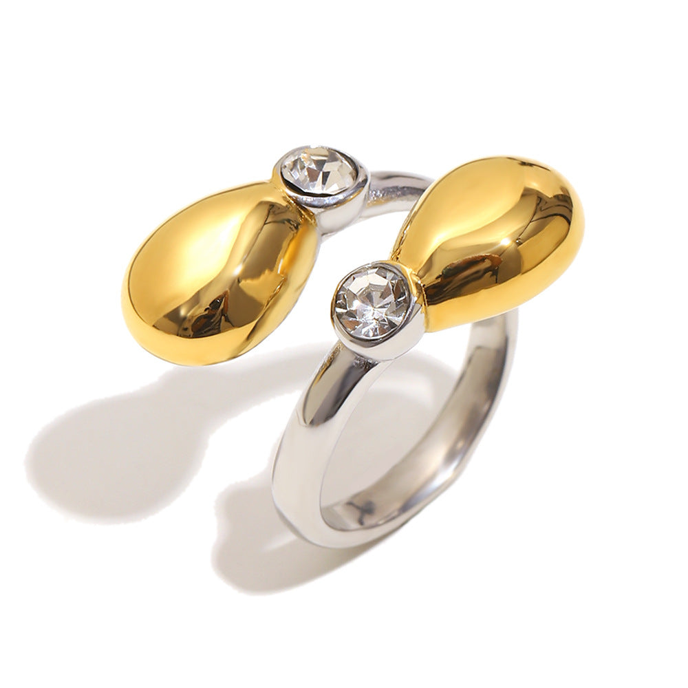 Anello vintage francese in acciaio inossidabile con placcatura in oro 18 carati e design a testa di serpente con zirconi per donna