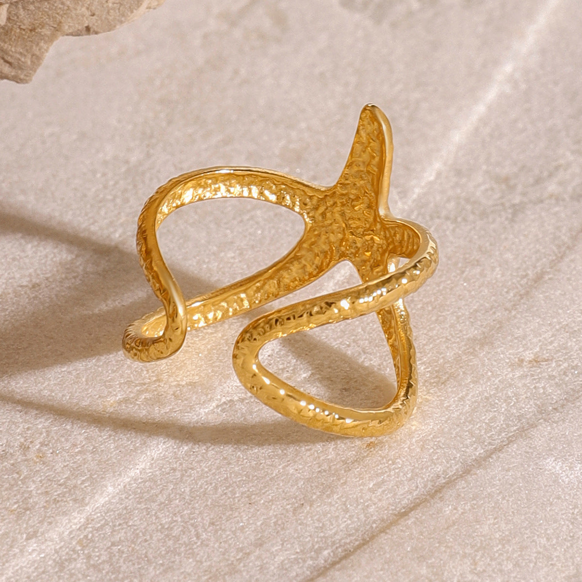Sweet Geometric Starfish Plated Stainless Steel Ring for Women
