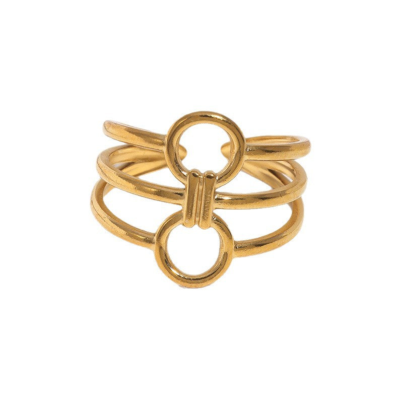 Minimalist Geometric Round Stainless Steel Plated Adjustable Ring for Women