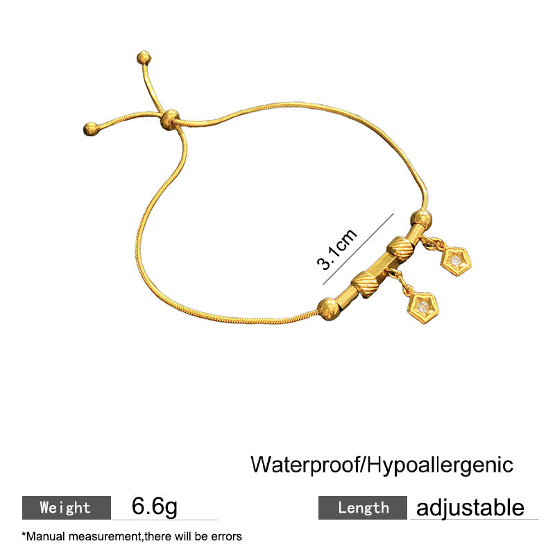 Sweet Streetwear Square Plated Titanium Steel Bracelet with Tassel