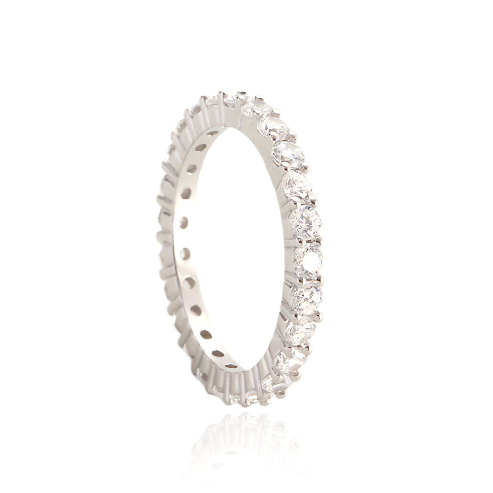 Minimalist Geometric Ring for Women in 925 Sterling Silver with Full Round Rhinestone Inlay