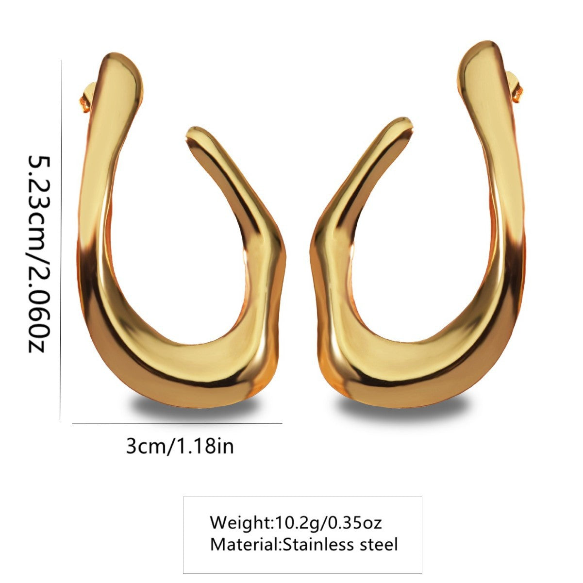 Vintage Luxury Geometric U-Shape Irregular Stamping Stainless Steel Earrings
