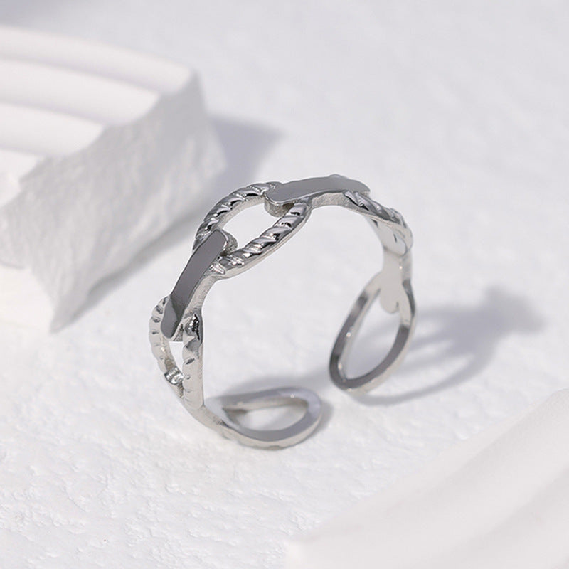 Minimalist Titanium Steel Leaf and Heart Shape Open Ring for Women with Plated Finish