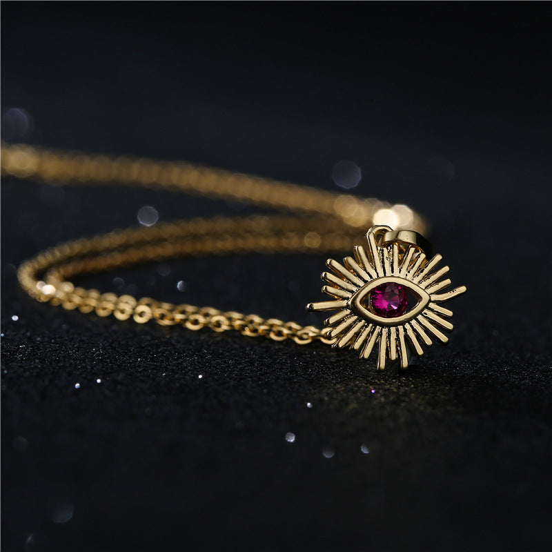 Irregular Geometric Cubic Zirconia Inlay Brass Pendant Necklace with Cable Chain