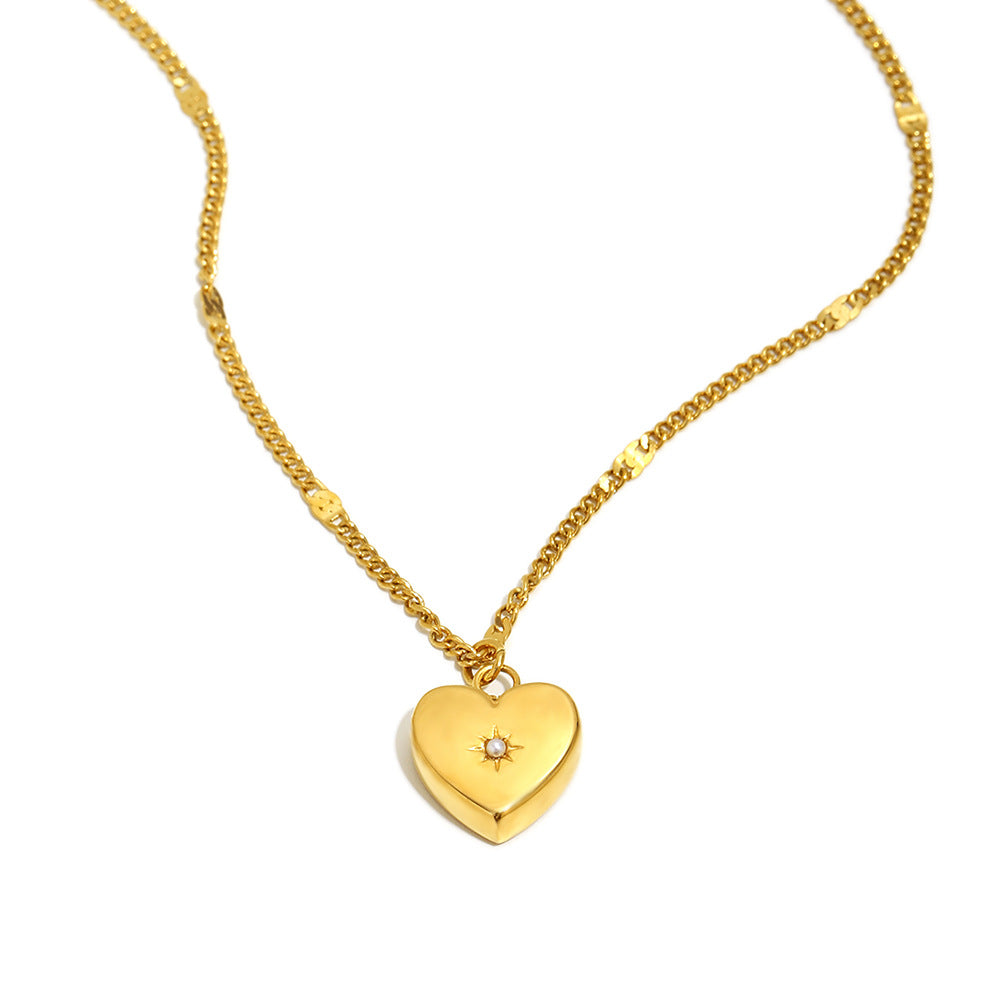 Collar Minimalista de Acero Inoxidable en Forma de Corazón con Baño de Oro de 18K y Detalles de Mini Circonitas para Mujer