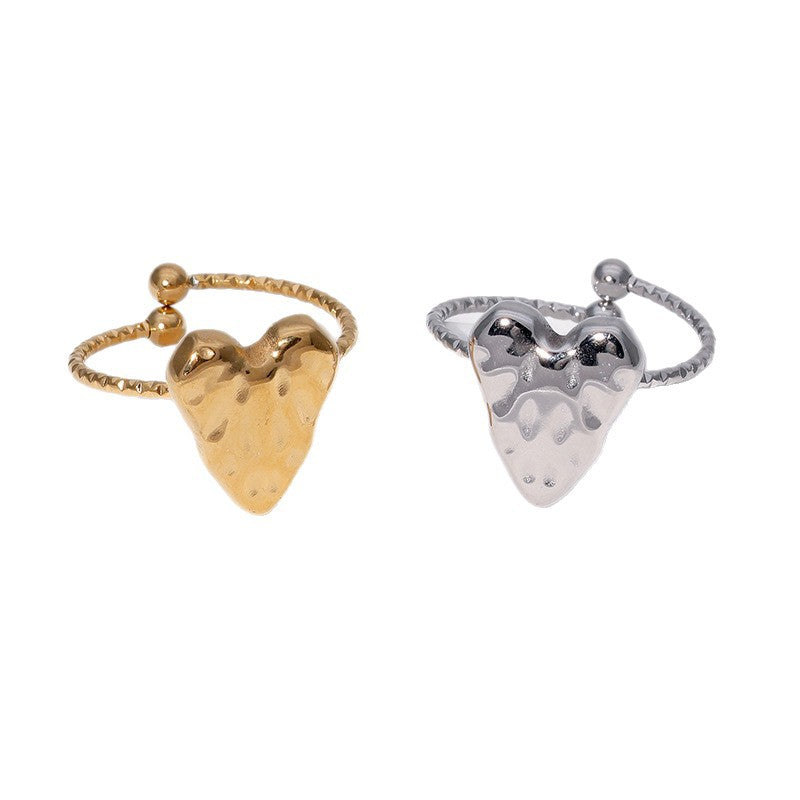 Fashion Minimalist 18K Gold Plated Heart Shape Stainless Steel Ring for Women