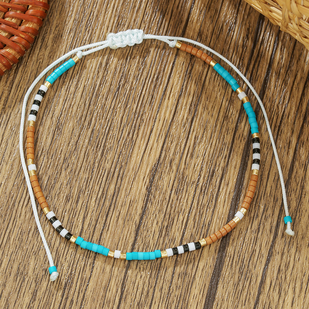 Handmade Geometric Heart Glass Bead and Pearl Bracelet for Women