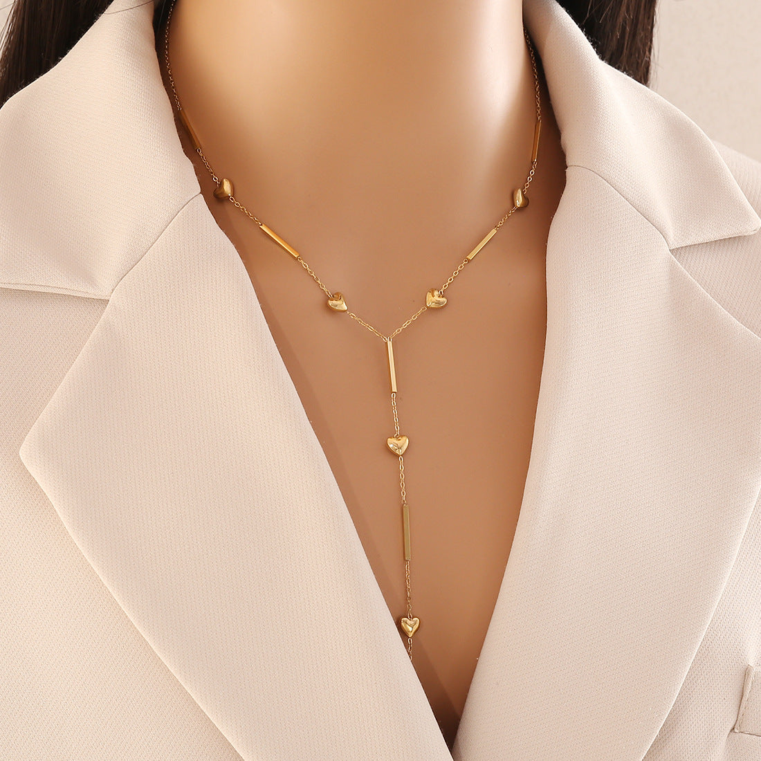 Fashion OL Style Heart-Shaped Stainless Steel Y-Necklace with Plated Finish for Women