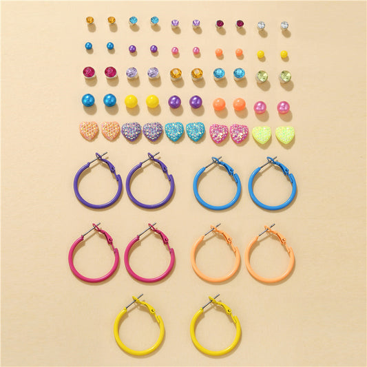 Sweet Minimalist Candy Color Heart Geometric Plated Alloy Stud Earrings Set for Women