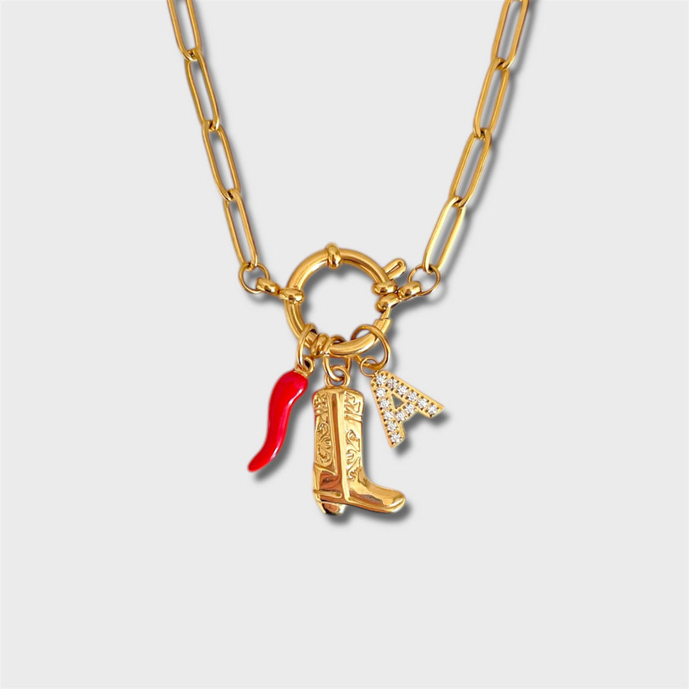 Vintage Minimalist Geometric Heart 18K Gold Plated Titanium Steel DIY Charm Bar Necklace