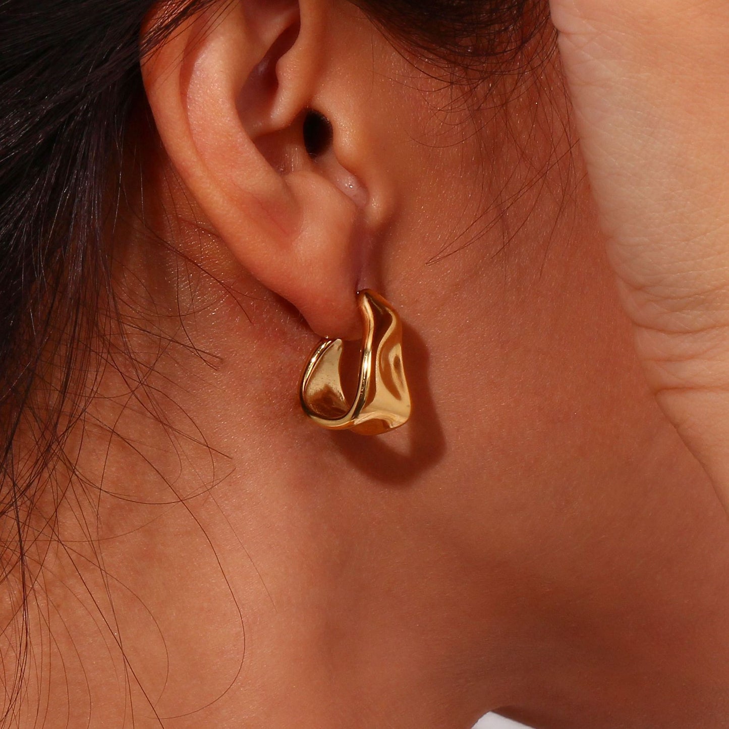 Minimalist Geometric Stainless Steel Hoop Earrings with Irregular Trapezoidal Shape and Electroplated Finish