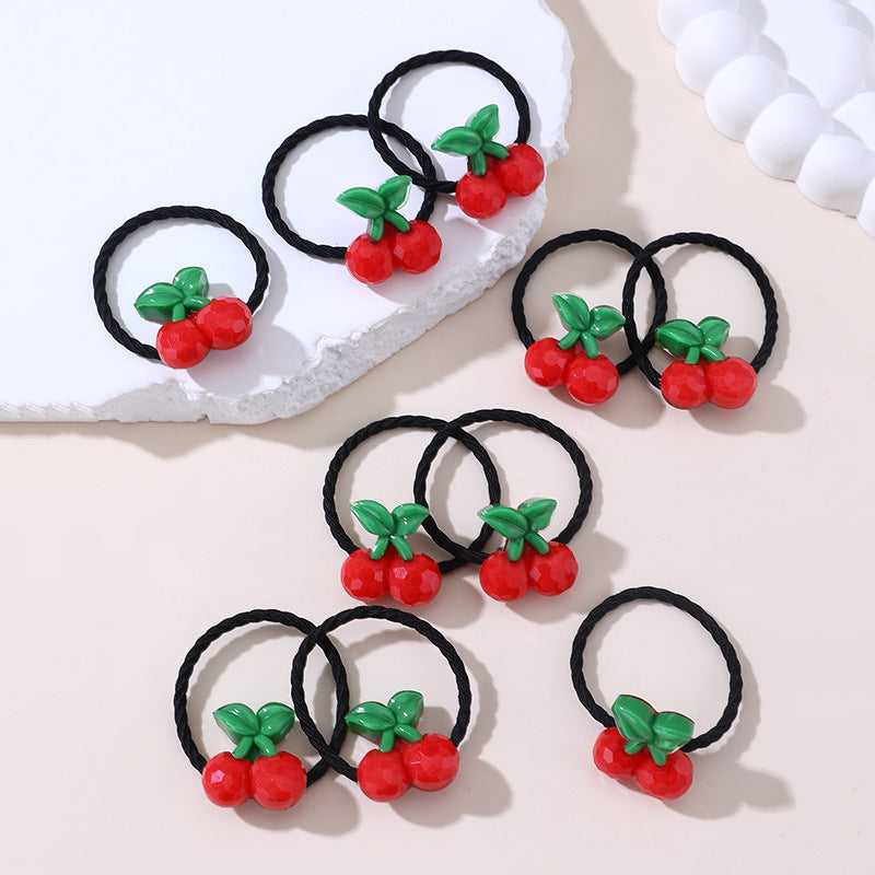 Coletero Floral Minimalista para Niñas - Gomas de Pelo de Punto de Algodón con Estampado de Cerezas y Margaritas en Colores Pastel Macaron