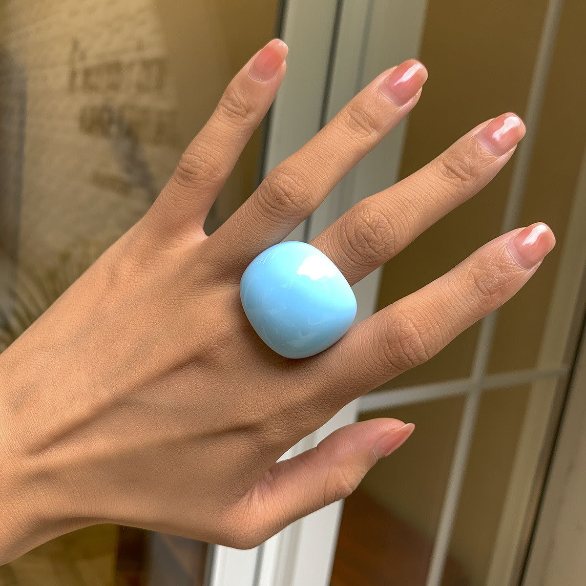 Anillo geométrico rústico vintage floral para mujer en colores pastel macarrón con acabado artesanal