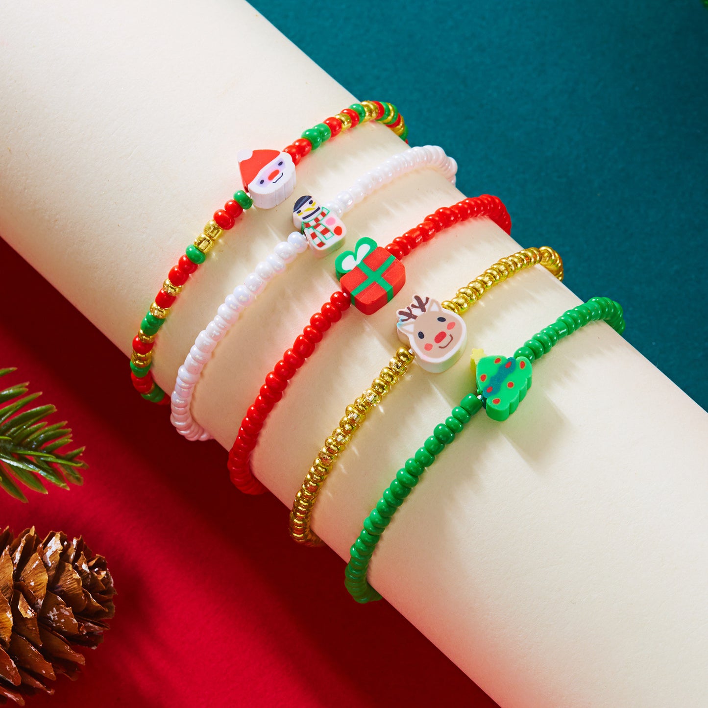 Set di bracciali in lega a tema natalizio con ciondoli Babbo Natale pupazzo di neve e renna, galvanizzato, per uomo e donna